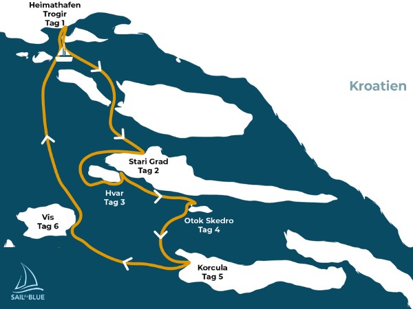 Karte unserer Segelroute von Kroatien bei der Insel Hvar